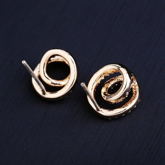 NEW 18k Gold Diamond Swirl Circle Twist Earrings - Picture 4 of 5